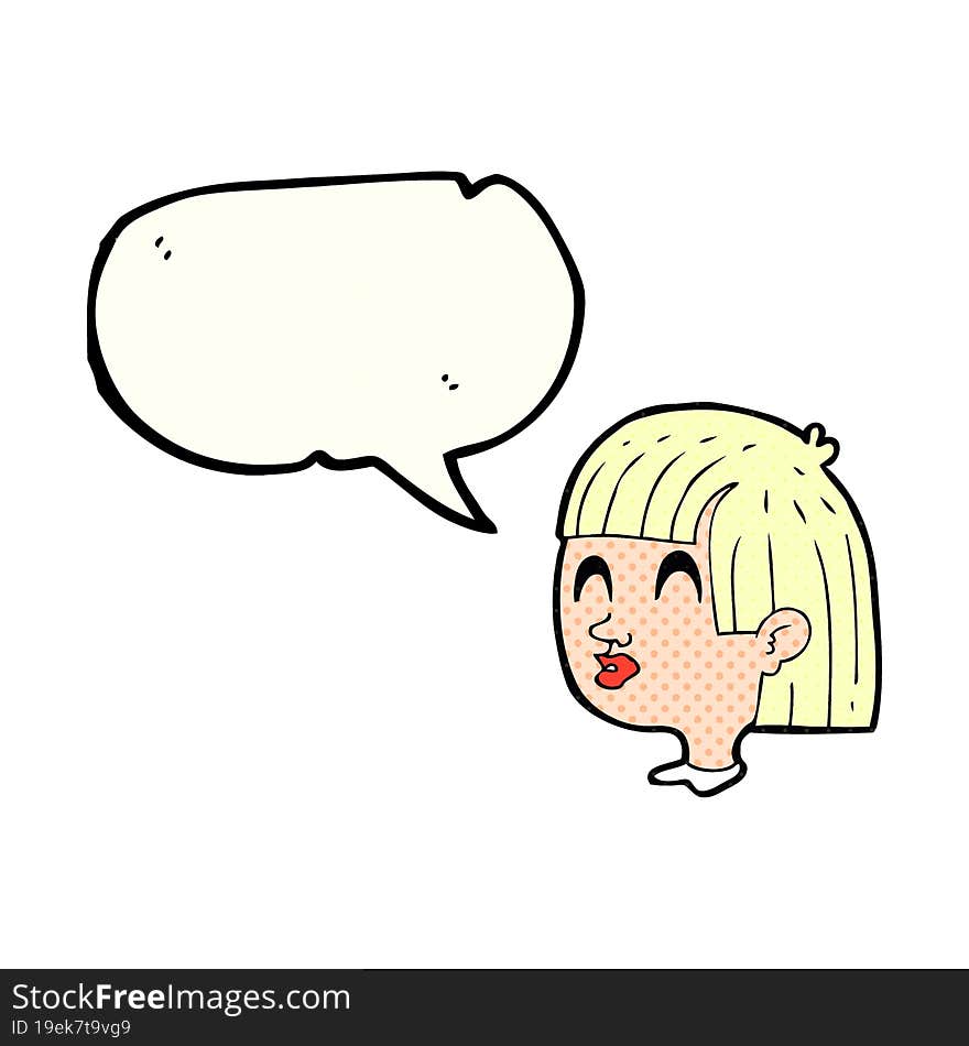 freehand drawn comic book speech bubble cartoon female face