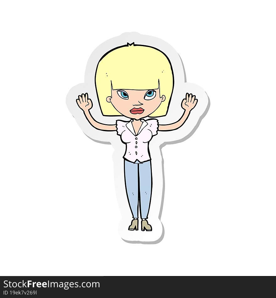 Sticker Of A Cartoon Woman With Raised Hands