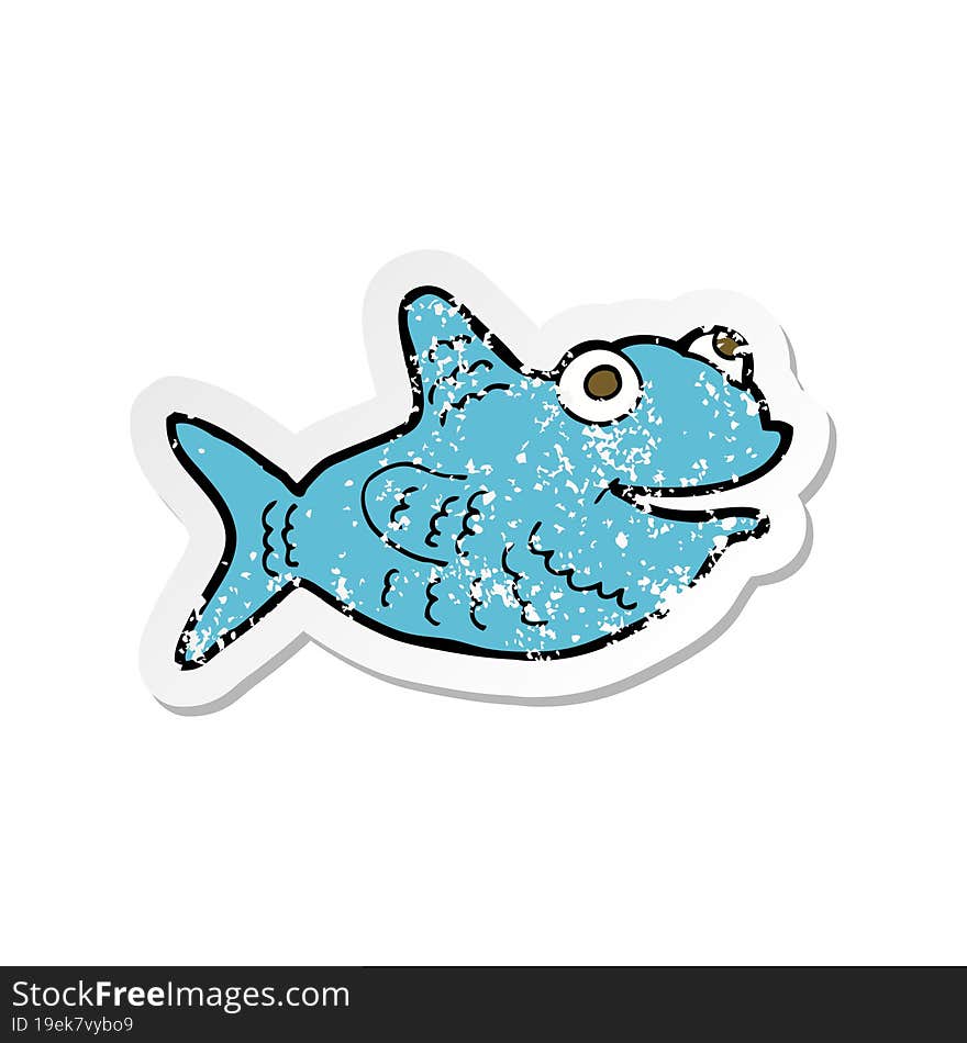 retro distressed sticker of a cartoon happy fish