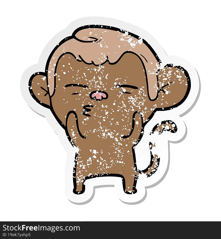 distressed sticker of a cartoon suspicious monkey