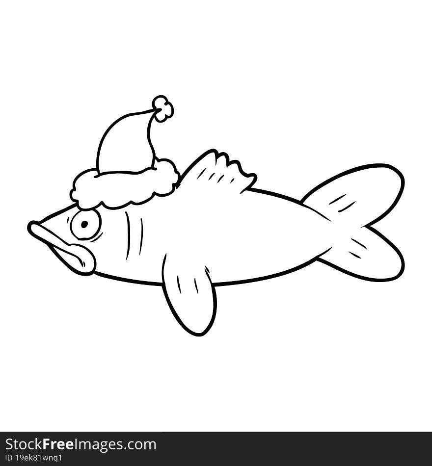 Line Drawing Of A Fish Wearing Santa Hat