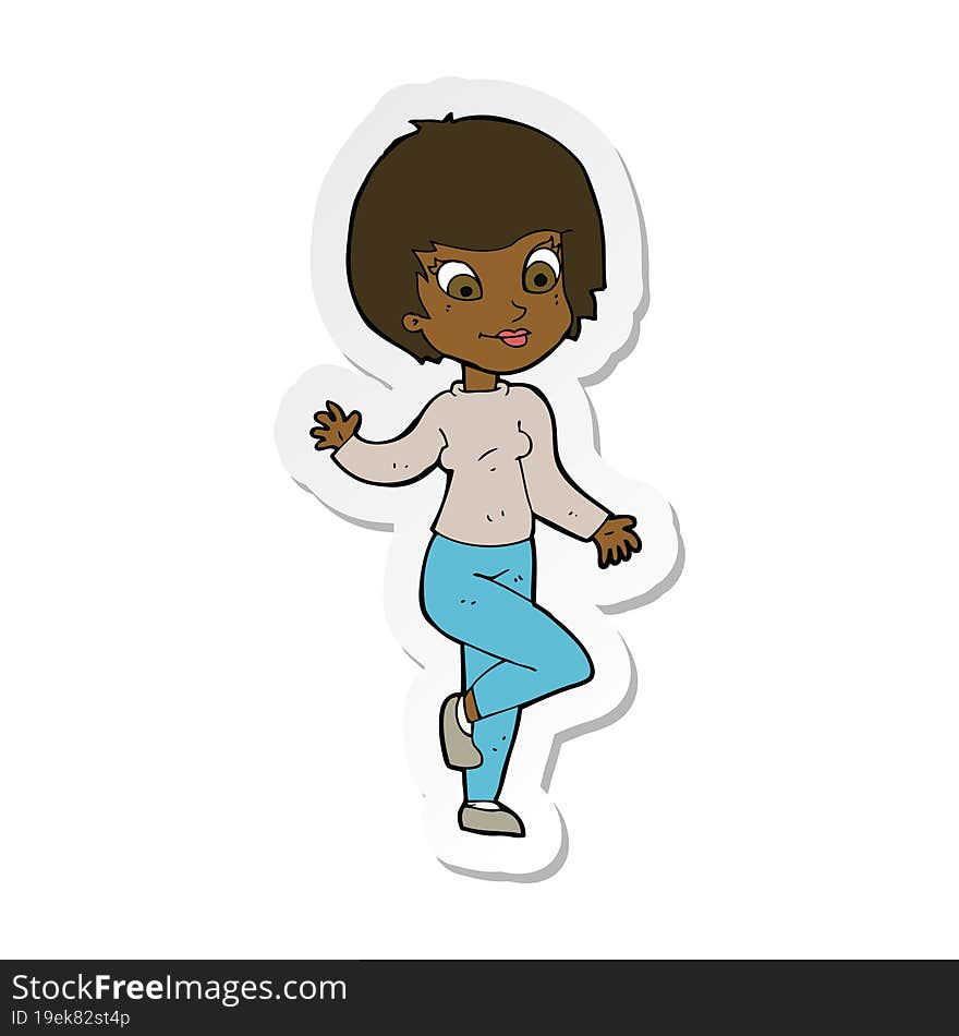 Sticker Of A Cartoon Woman Waving