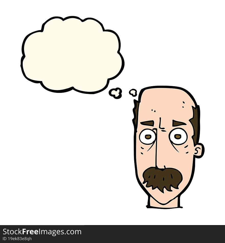 Cartoon Man With Mustache With Thought Bubble