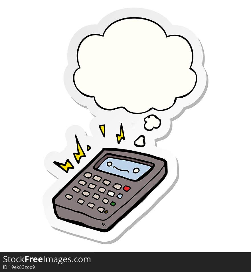 cartoon calculator with thought bubble as a printed sticker