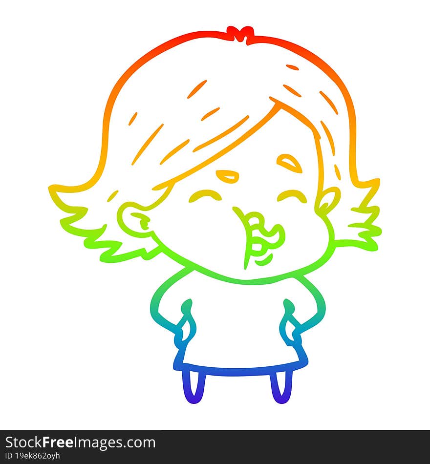 rainbow gradient line drawing cartoon girl pulling face