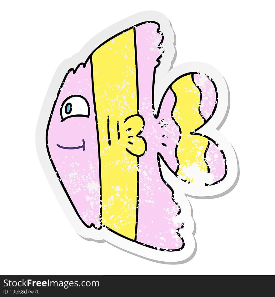 Distressed Sticker Of A Quirky Hand Drawn Cartoon Fish