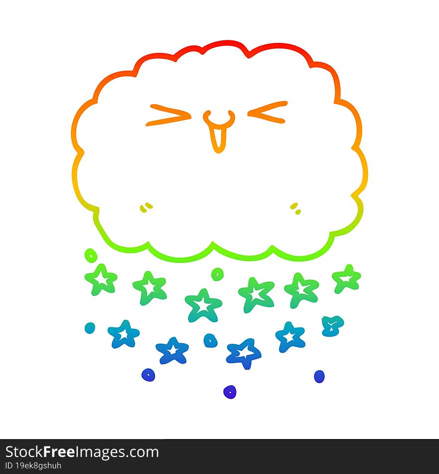 rainbow gradient line drawing happy cartoon cloud