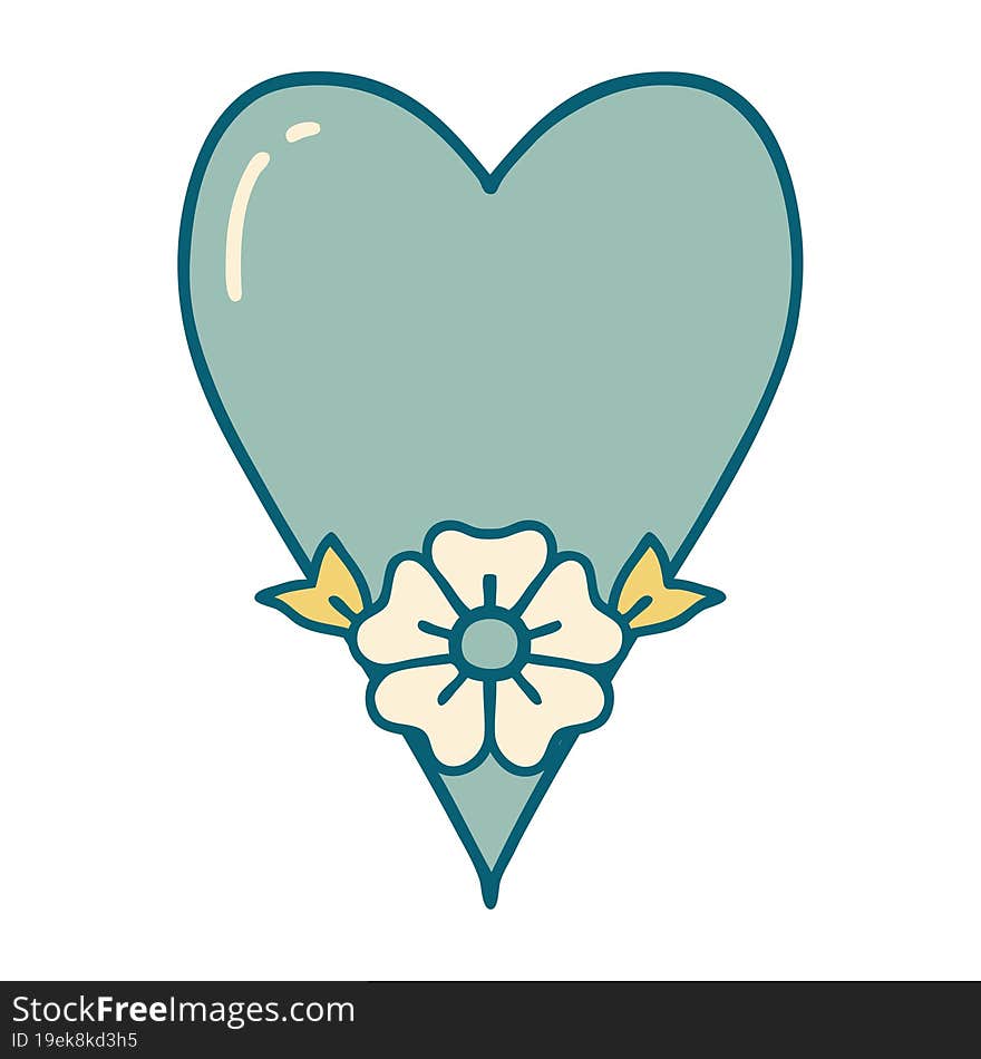 iconic tattoo style image of a heart and flower. iconic tattoo style image of a heart and flower