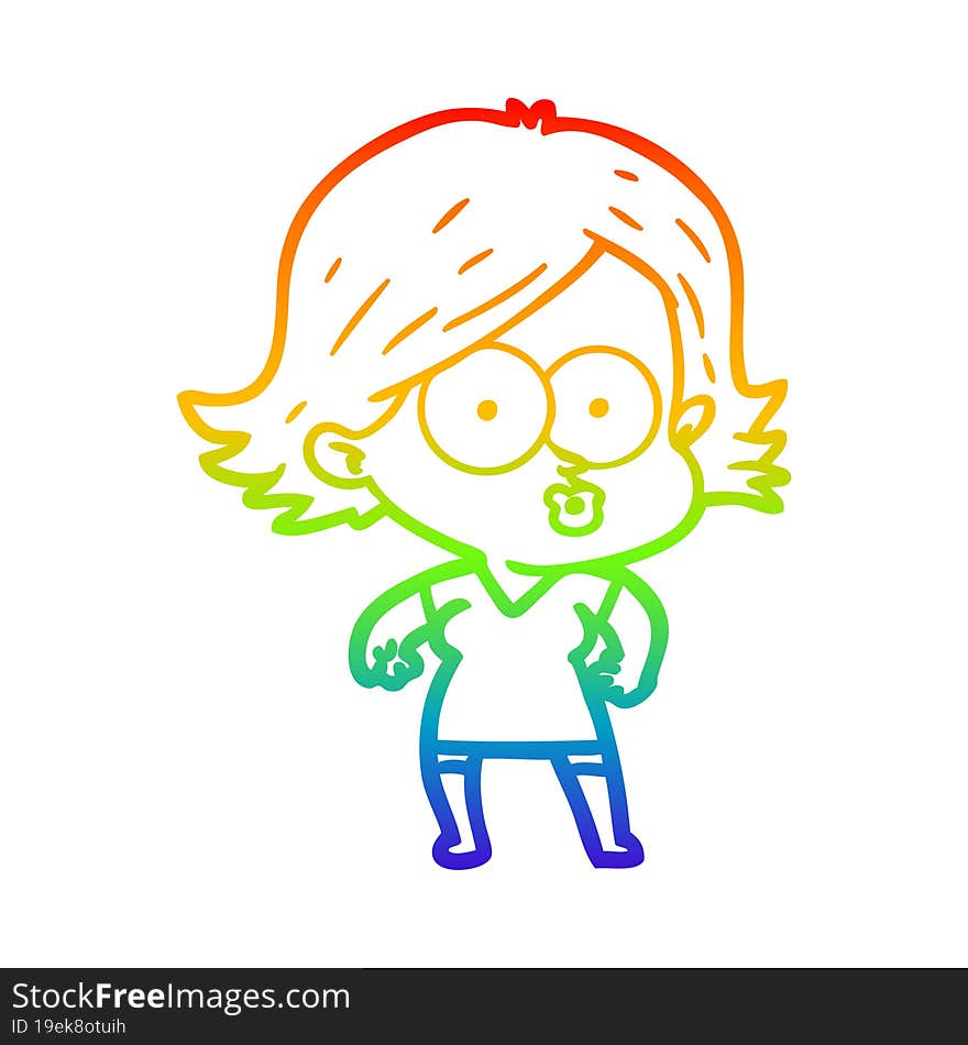 rainbow gradient line drawing of a cartoon girl pouting