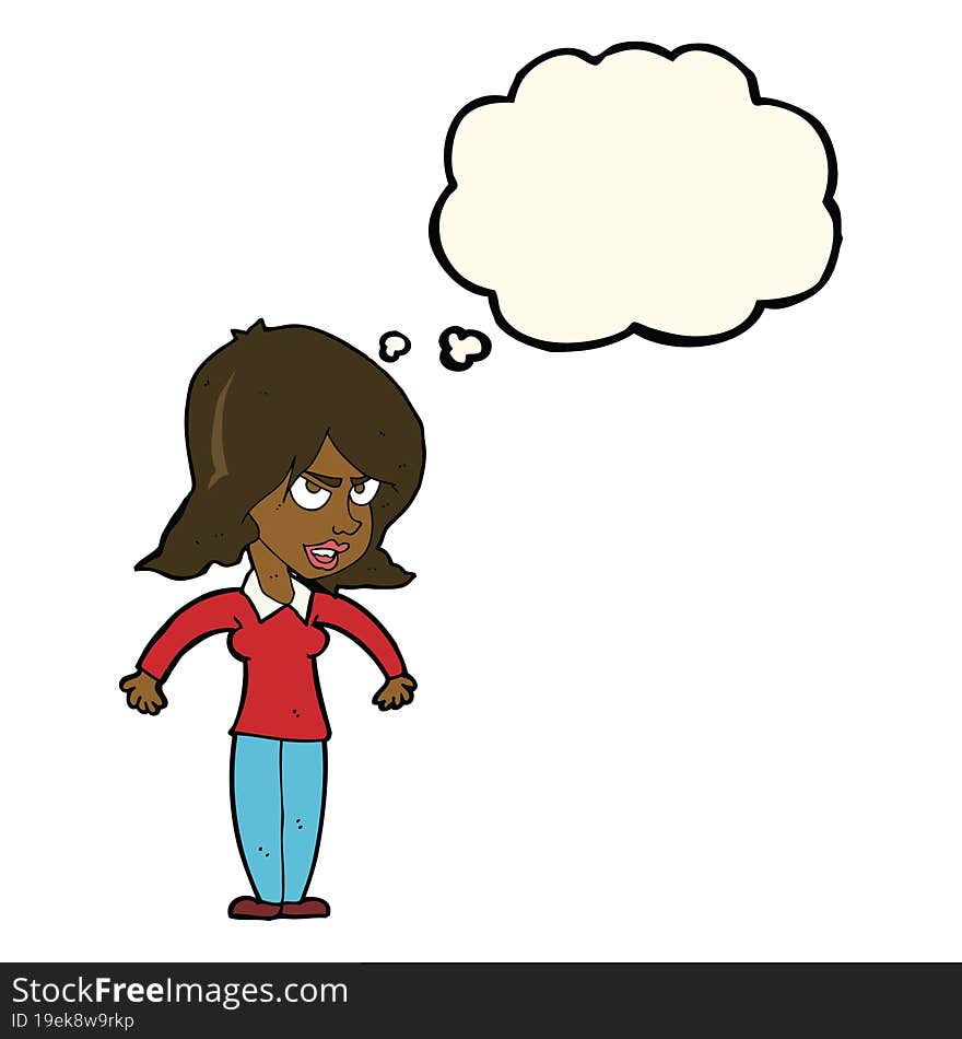 cartoon mean woman with thought bubble