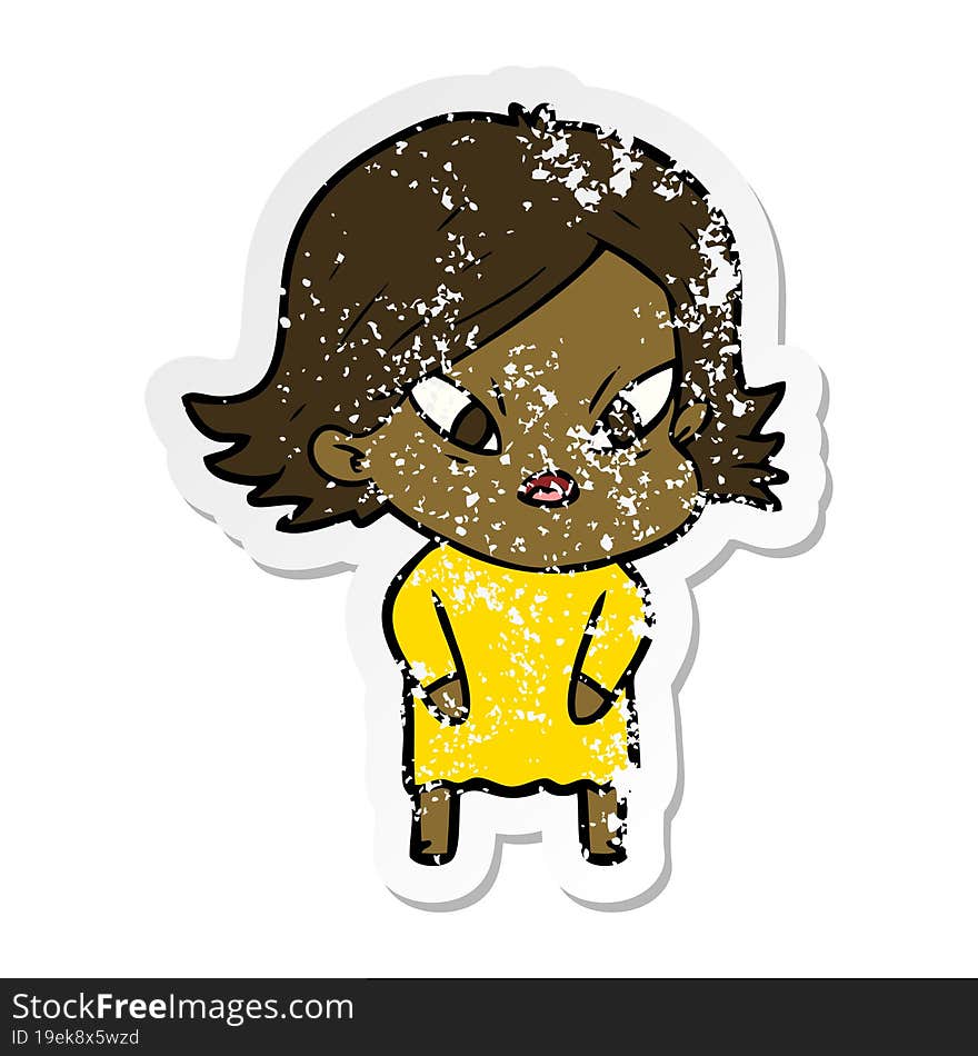 distressed sticker of a cartoon stressed woman