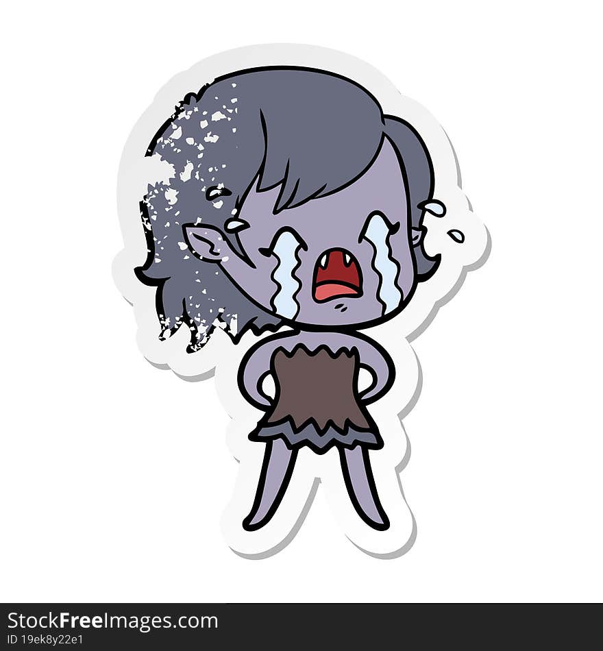 distressed sticker of a cartoon crying vampire girl