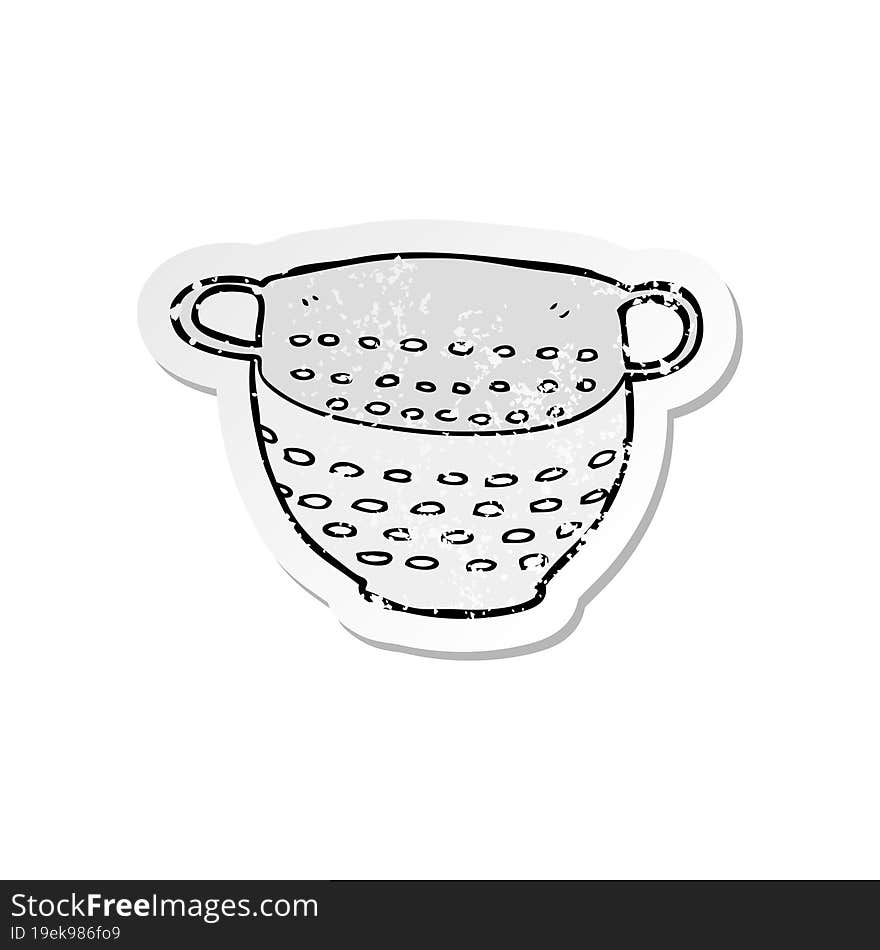 retro distressed sticker of a cartoon colander