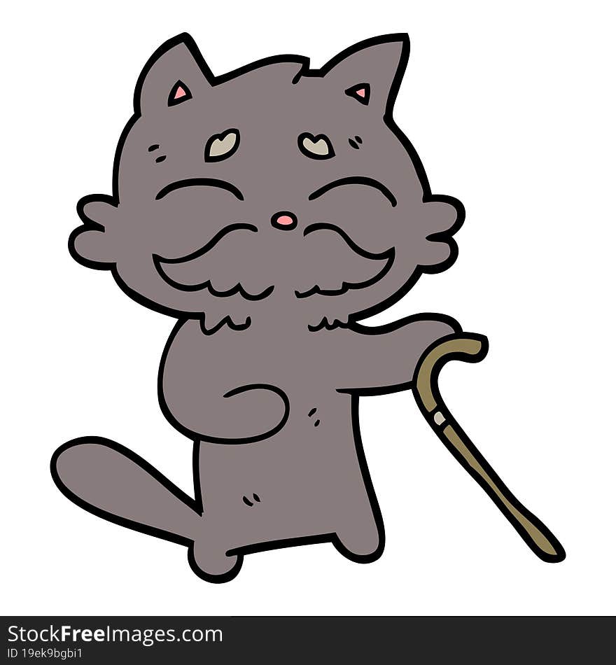 hand drawn doodle style cartoon old cat