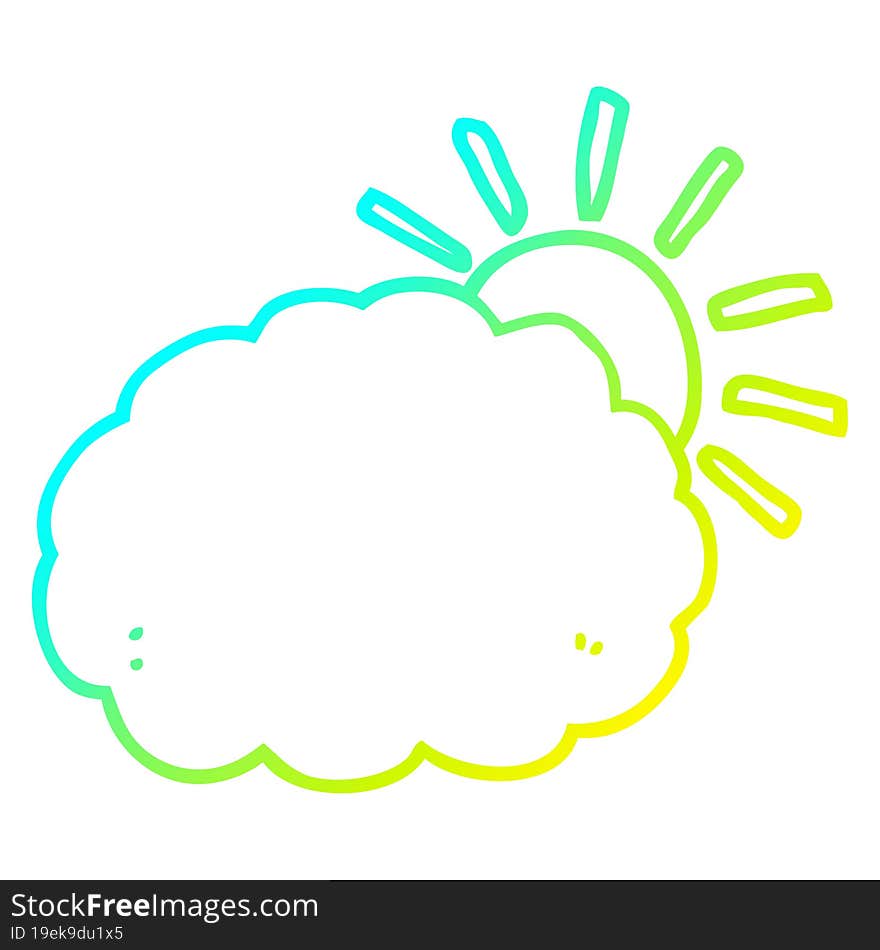 Cold Gradient Line Drawing Cartoon Sun And Cloud Symbol