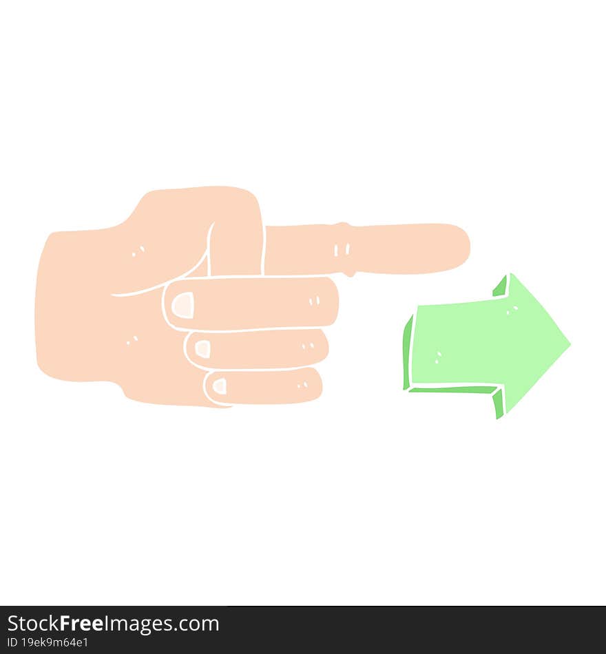 flat color illustration of pointing hand with arrow. flat color illustration of pointing hand with arrow