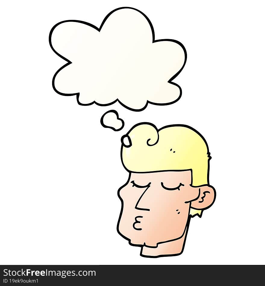 cartoon handsome man with thought bubble in smooth gradient style