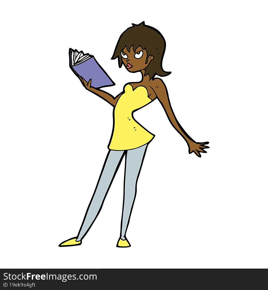 Cartoon Woman Reading Book