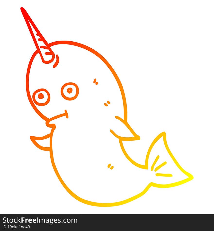 warm gradient line drawing cartoon narwhal