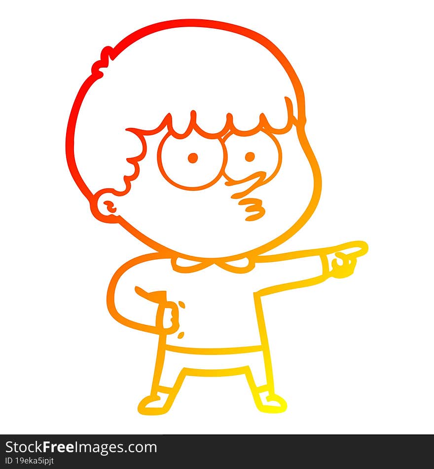 warm gradient line drawing cartoon pointing boy