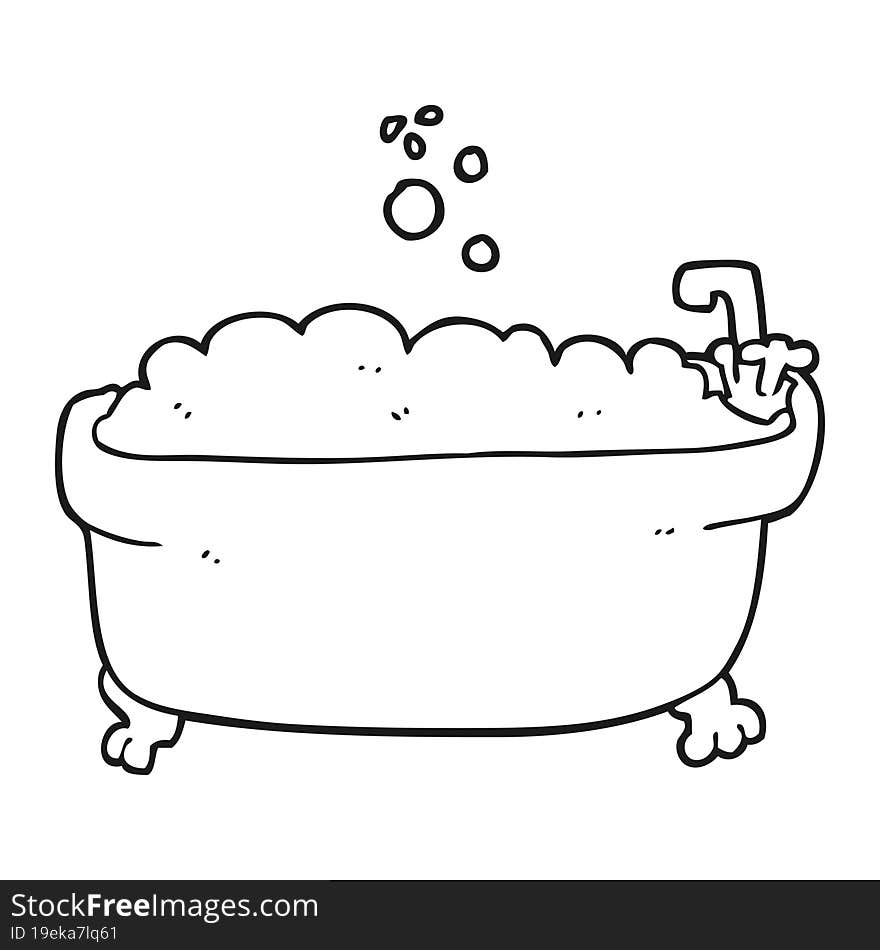 black and white cartoon bathtub