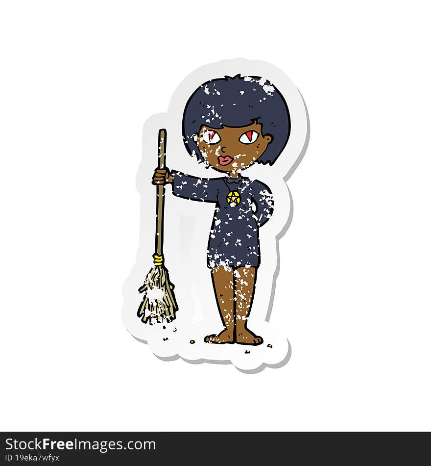 retro distressed sticker of a cartoon pretty witch girl