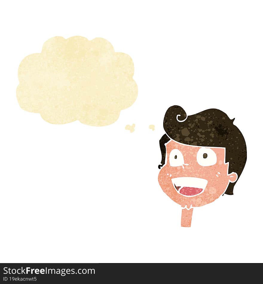 cartoon happy face with thought bubble