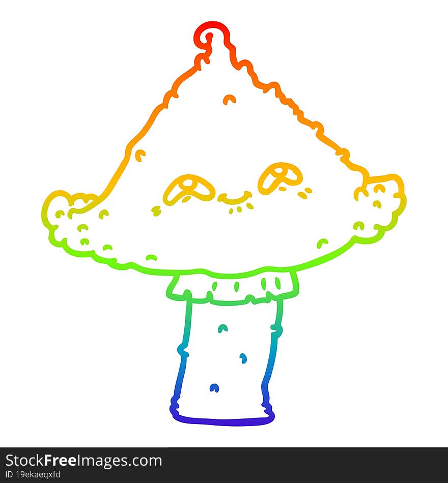 rainbow gradient line drawing cartoon mushroom with face