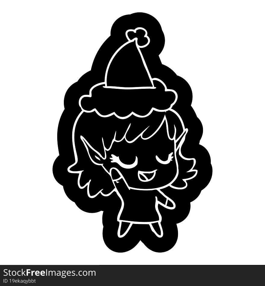 happy cartoon icon of a elf girl wearing santa hat