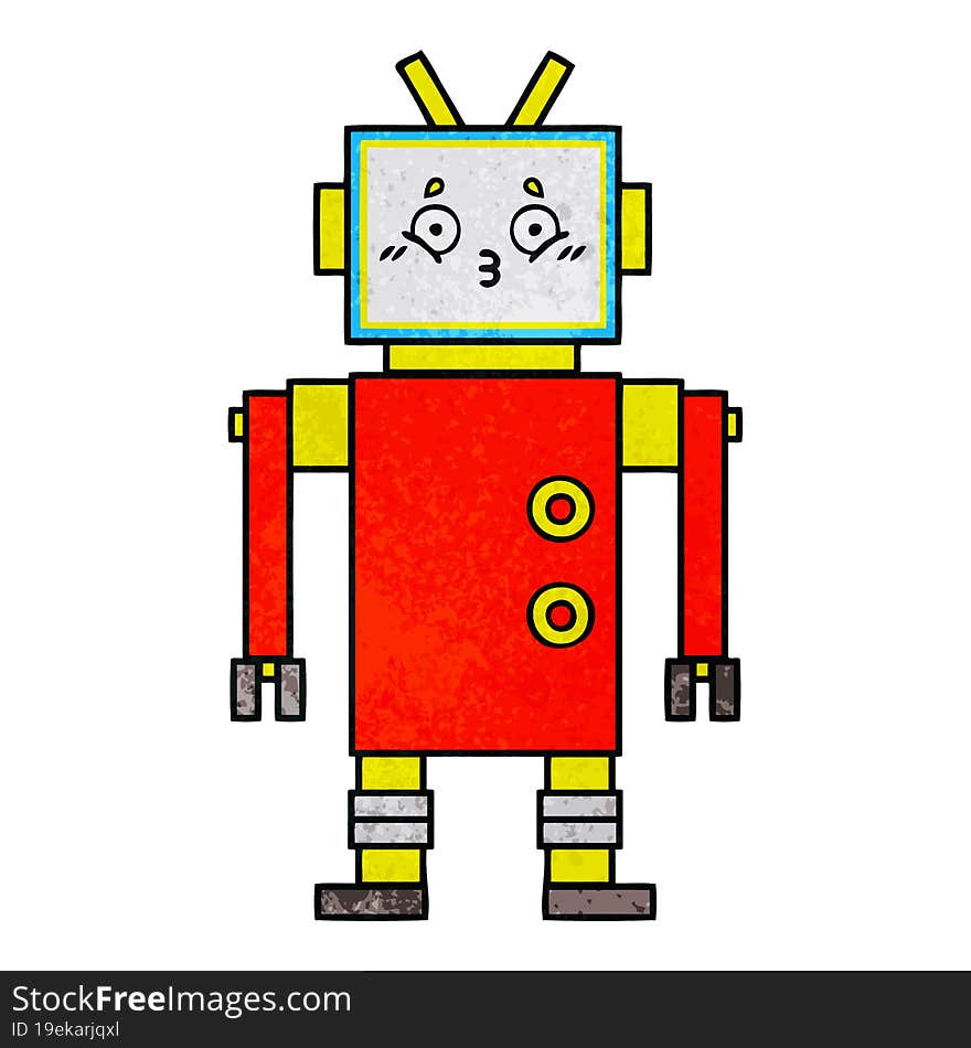 retro grunge texture cartoon of a robot