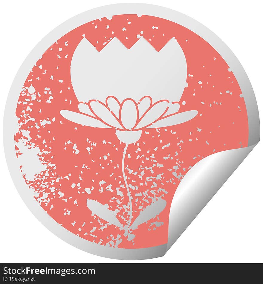 distressed circular peeling sticker symbol of a flower