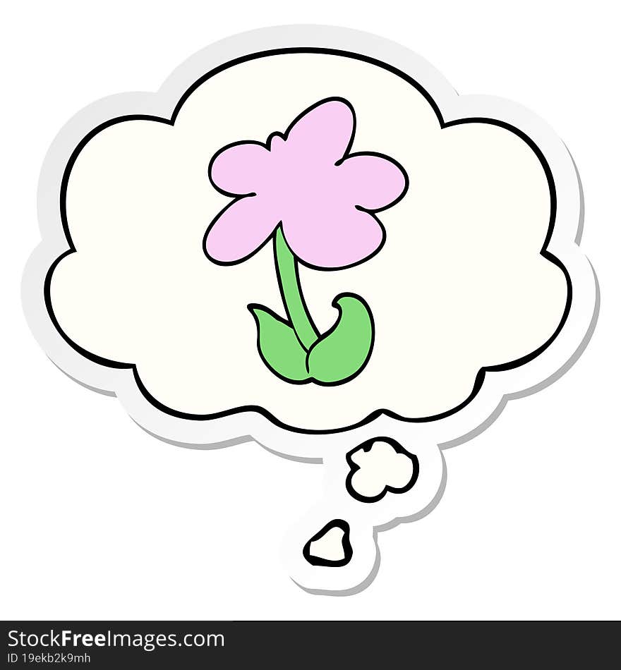 cute cartoon flower with thought bubble as a printed sticker