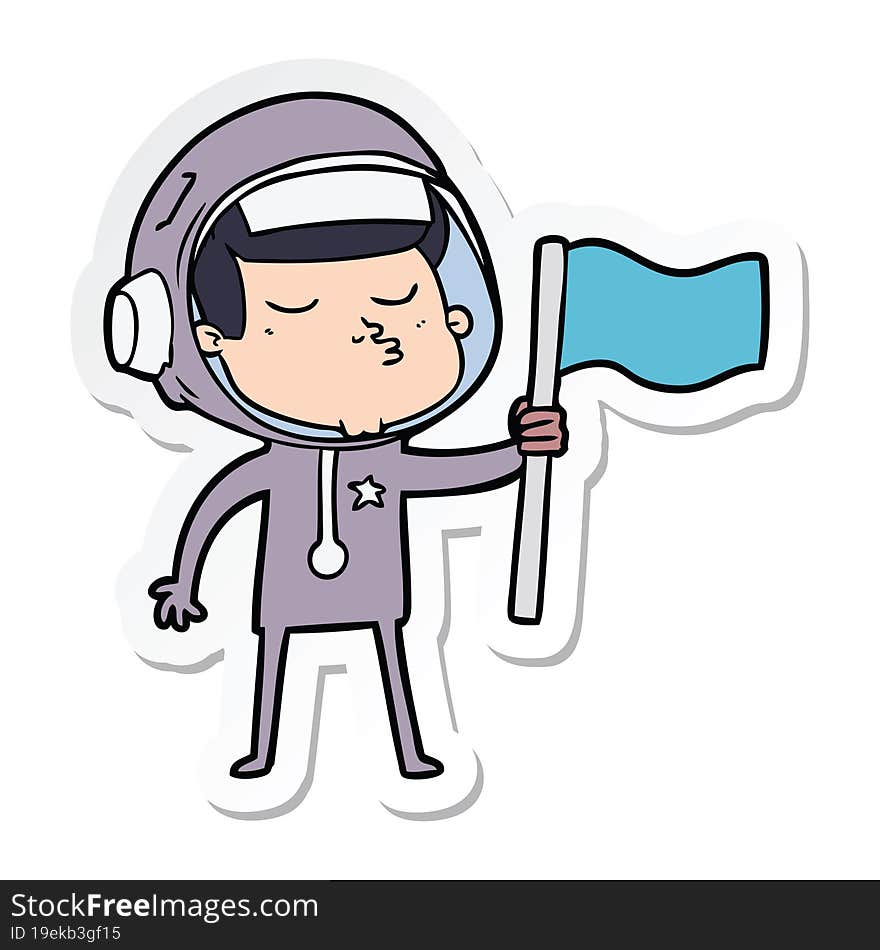 sticker of a cartoon confident astronaut waving flag