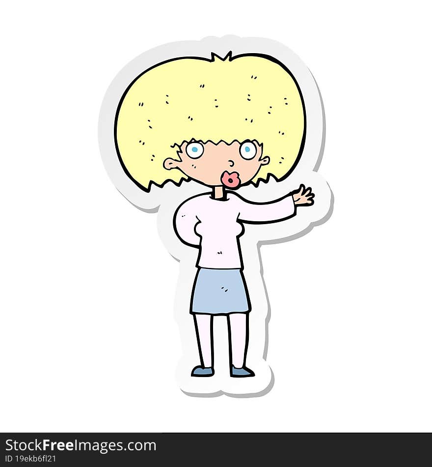 sticker of a cartoon woman gesturing