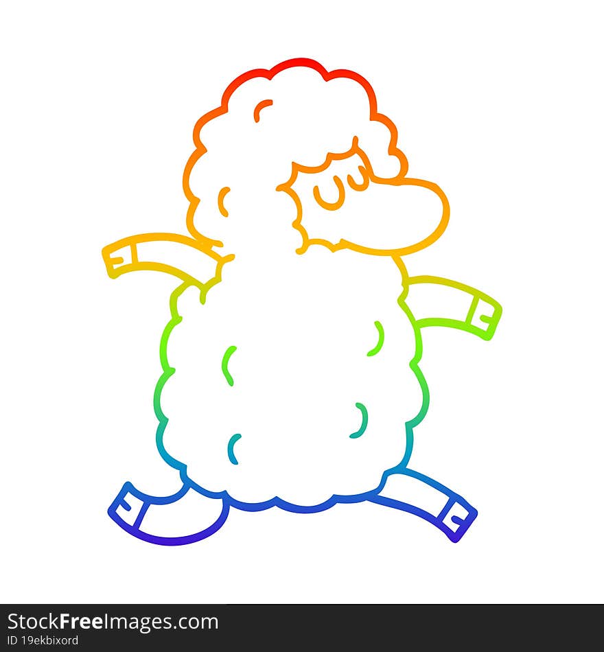 Rainbow Gradient Line Drawing Cartoon Black Sheep