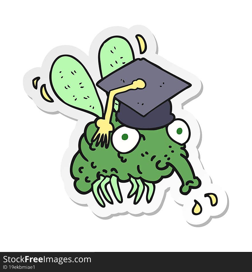 Sticker Of A Cartoon Fly Graduate