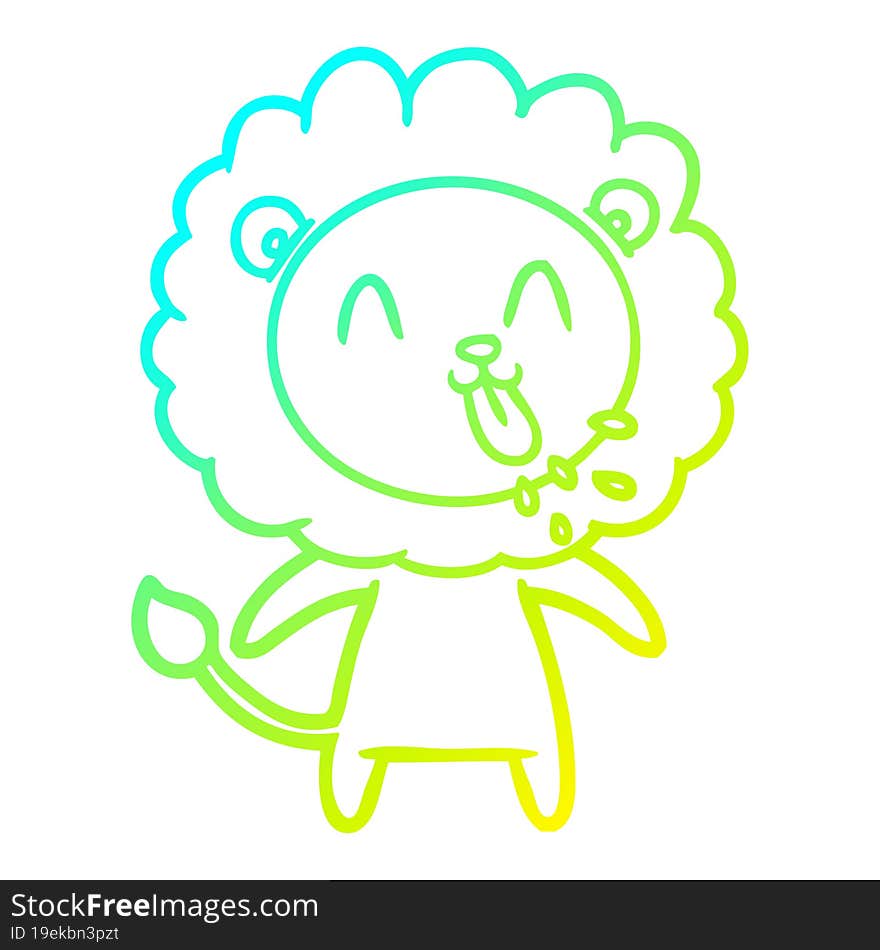 cold gradient line drawing happy cartoon lion