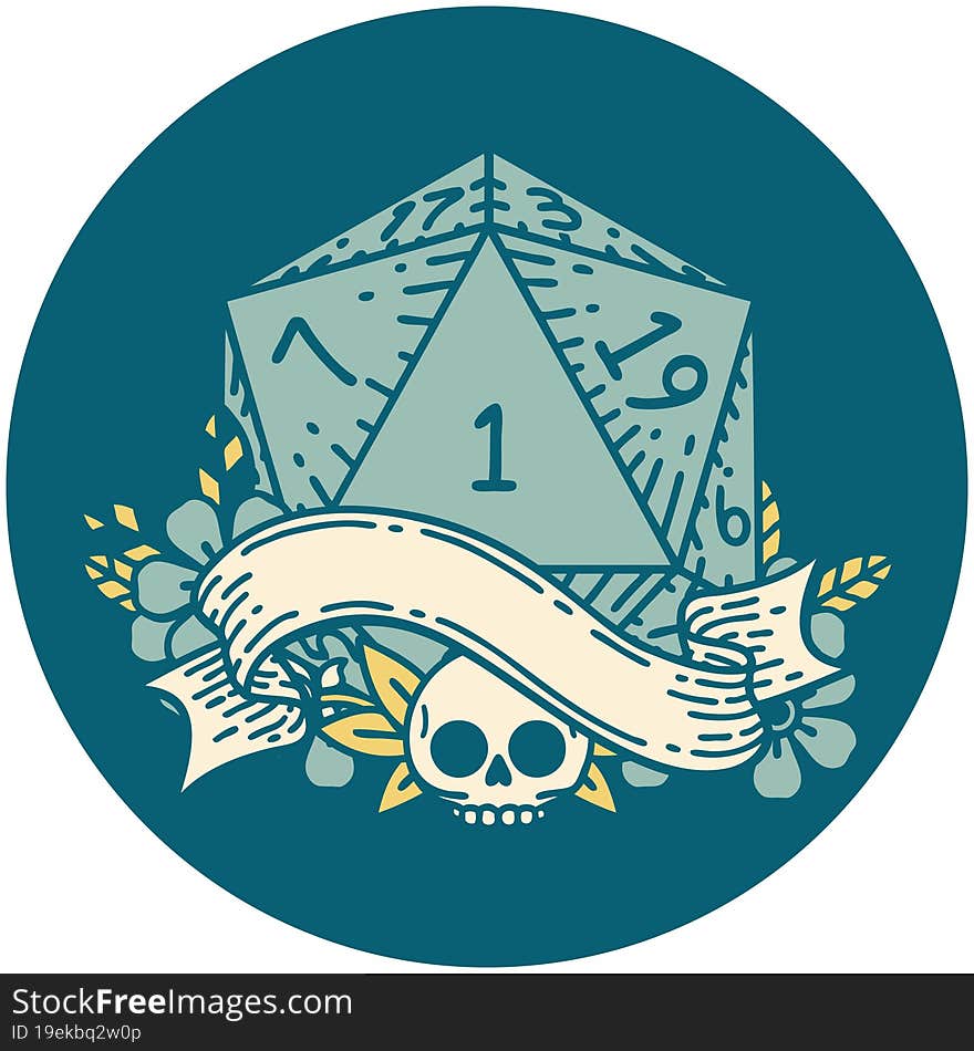 Natural One D20 Dice Roll Illustration