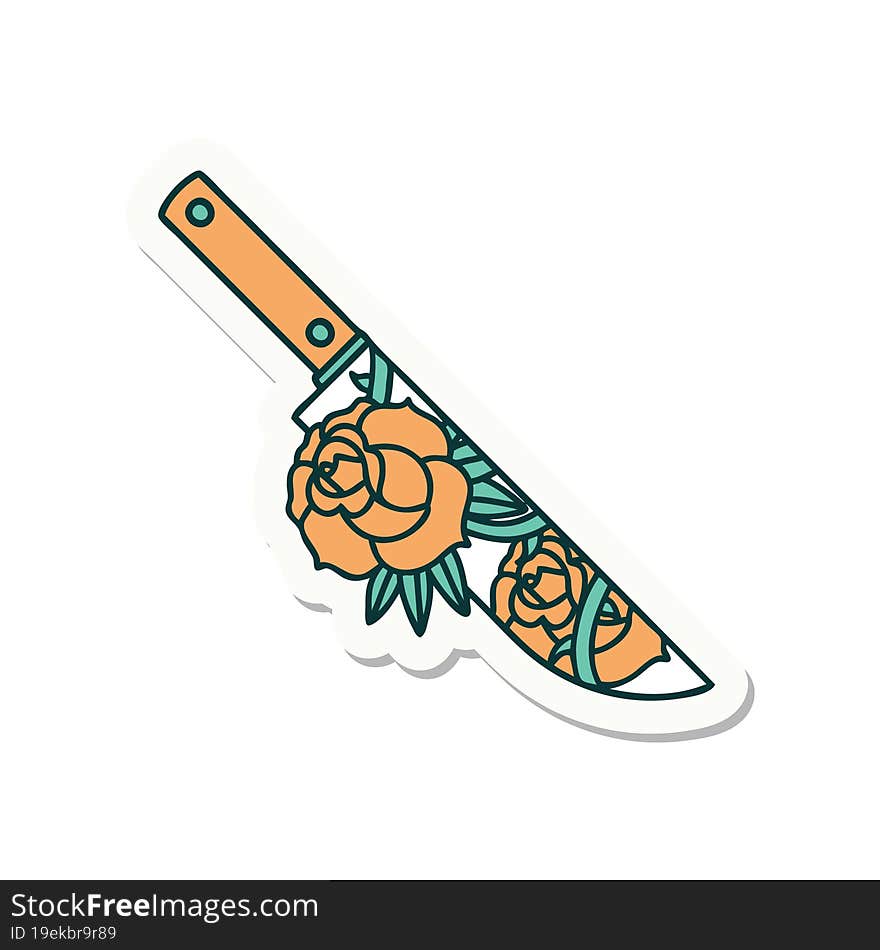 Tattoo Style Sticker Of A Dagger And Flowers