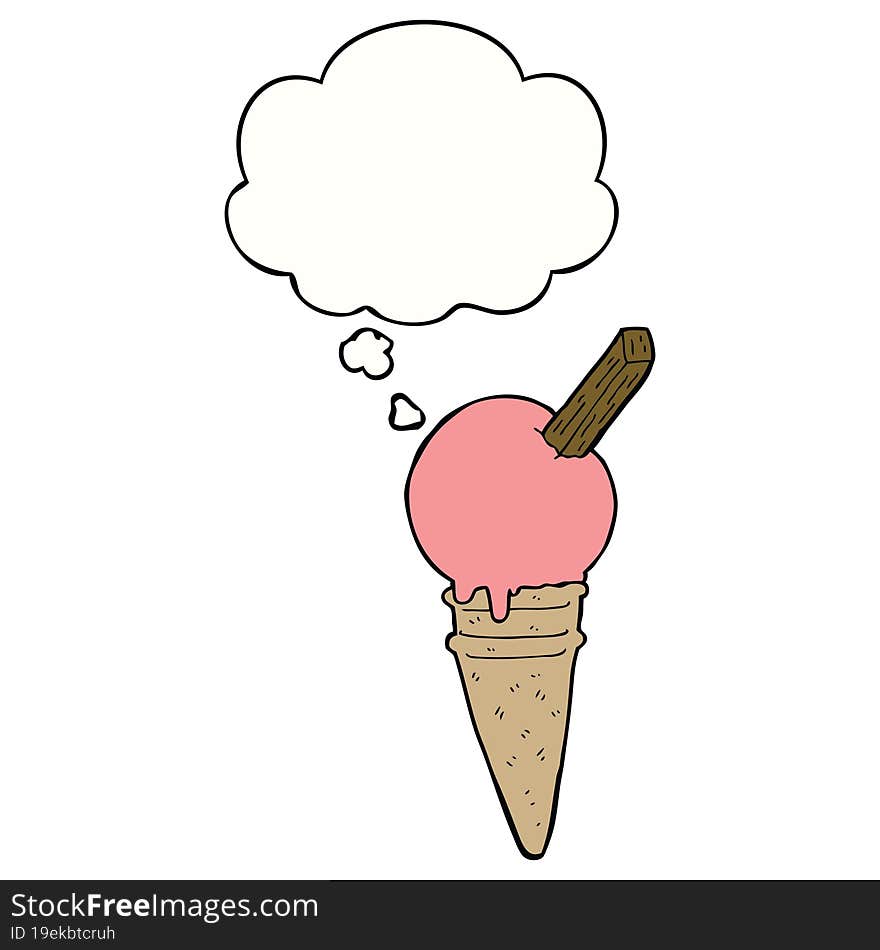 cartoon ice cream with thought bubble. cartoon ice cream with thought bubble