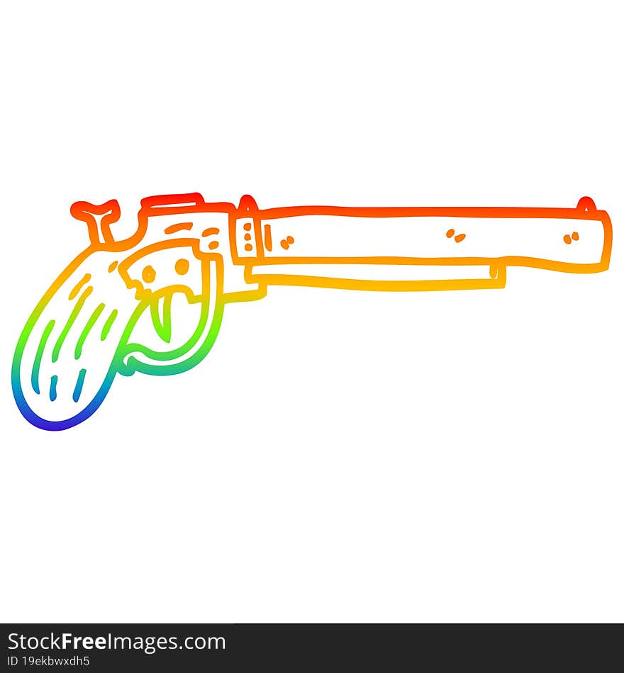 rainbow gradient line drawing cartoon old pistol