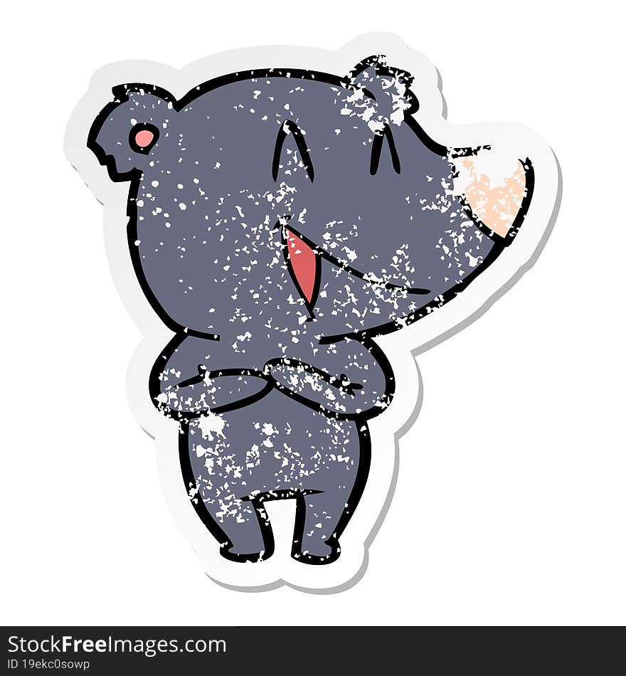 Distressed Sticker Of A Laughing Bear Cartoon