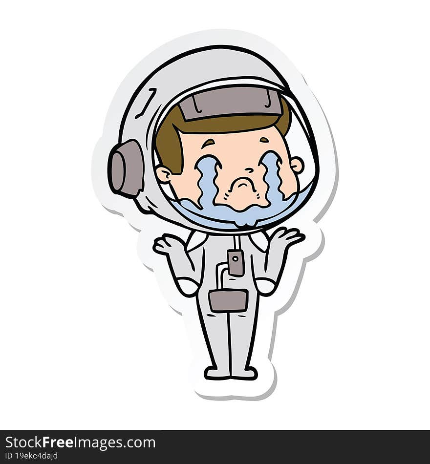 Sticker Of A Cartoon Crying Astronaut