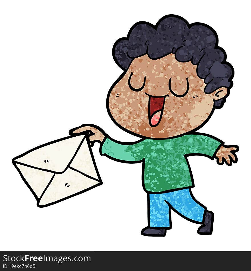 laughing cartoon man with letter. laughing cartoon man with letter