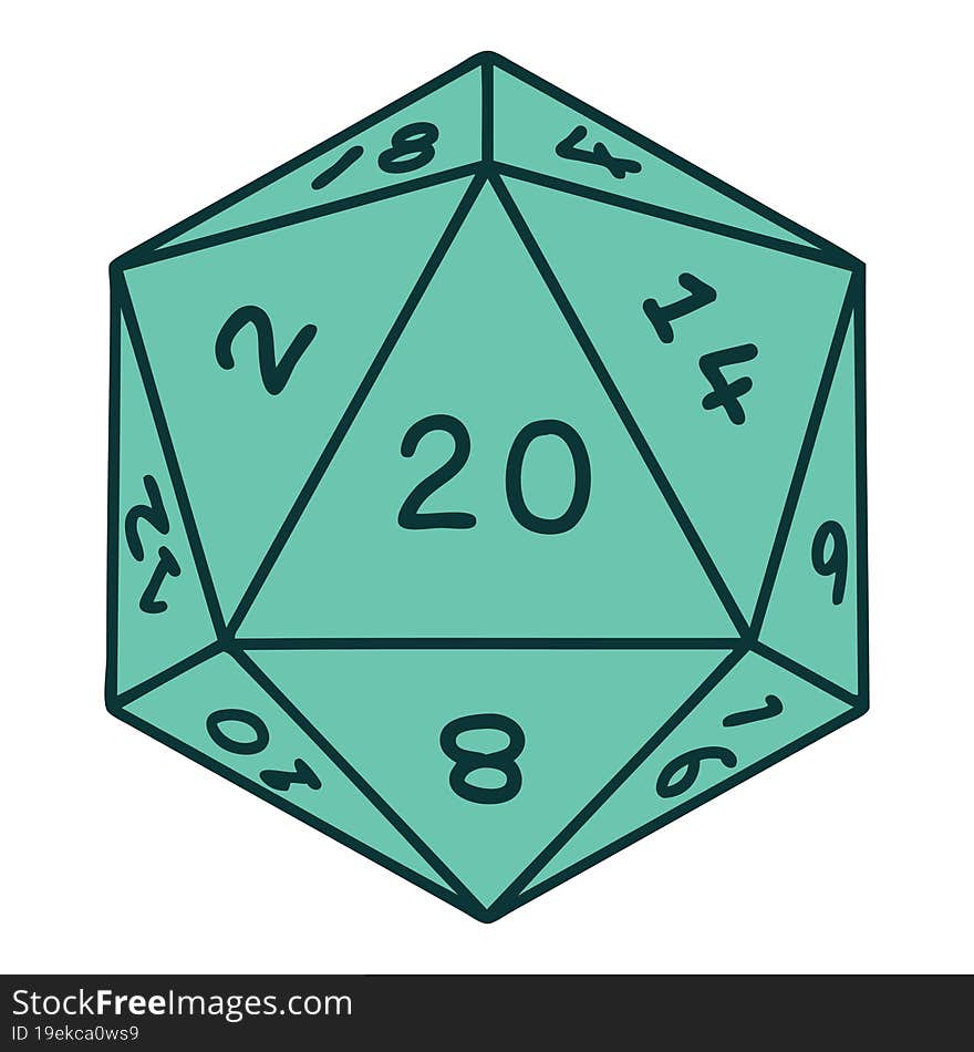 tattoo style icon of a d20 dice