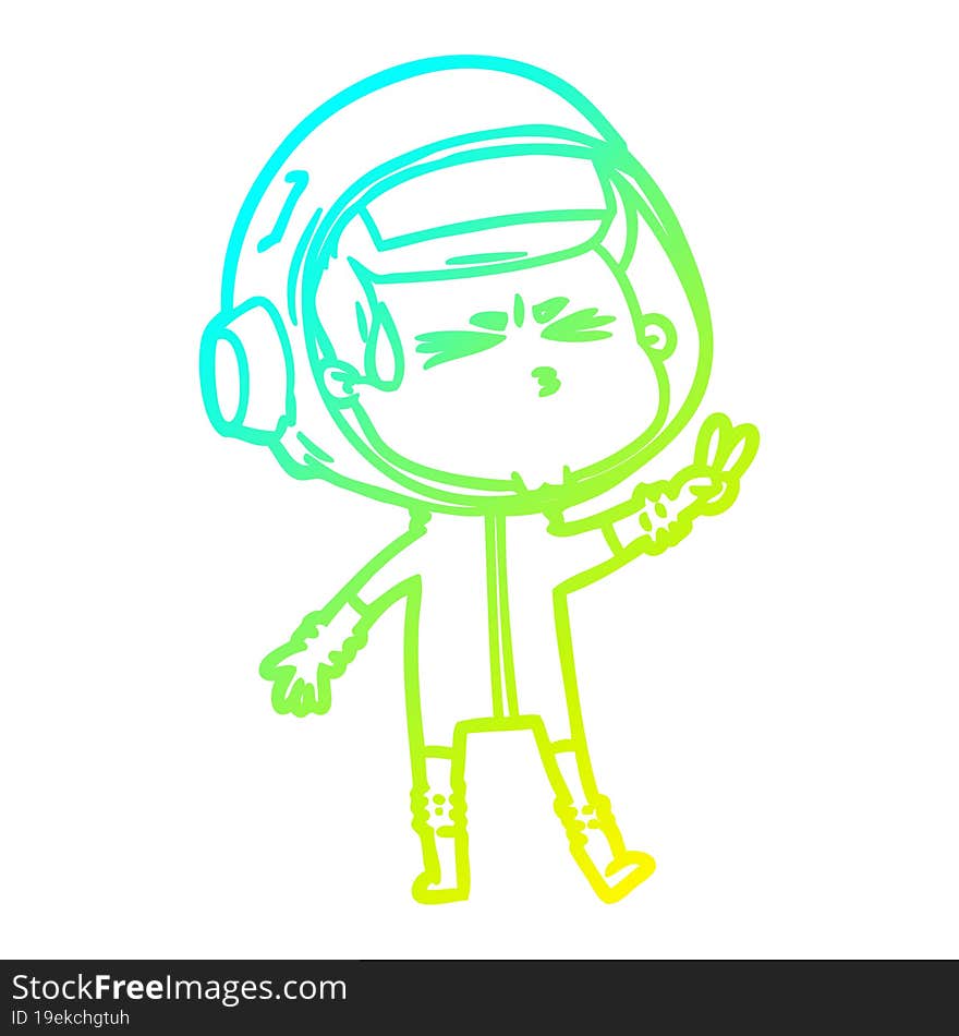 cold gradient line drawing cartoon stressed astronaut