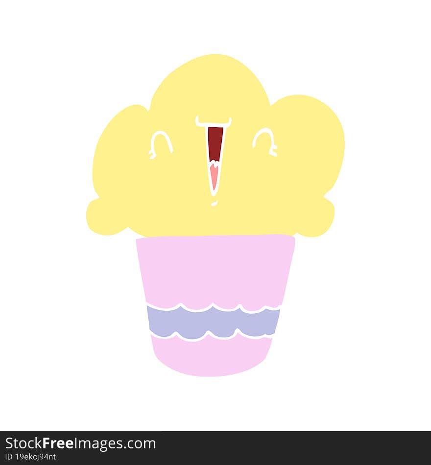 flat color style cartoon cupcake with face