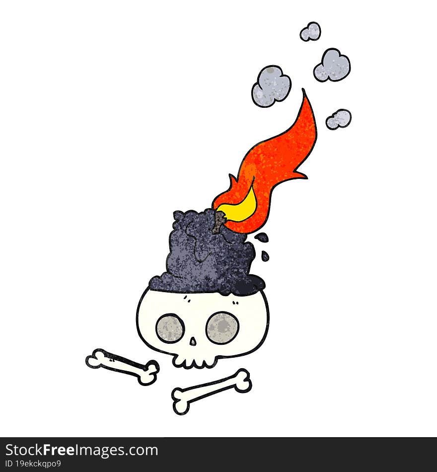 freehand textured cartoon burning candle on skull