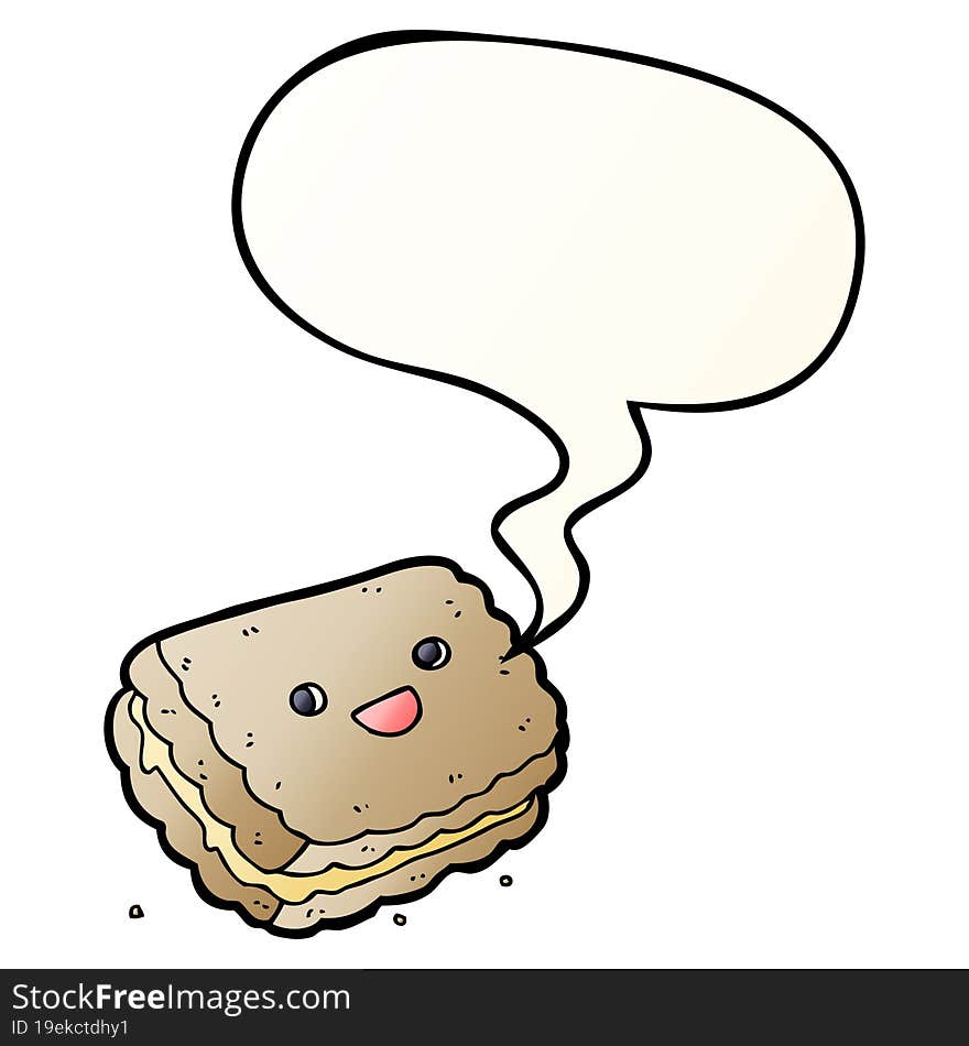 cartoon biscuit and speech bubble in smooth gradient style