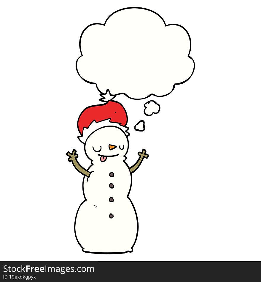 Cartoon Christmas Snowman And Thought Bubble